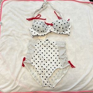 Unique Vintage two piece polka dot swimsuit.